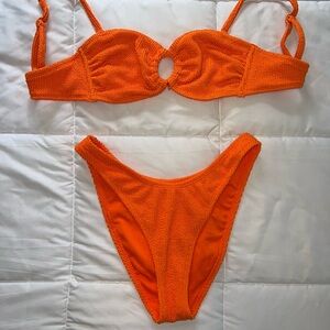 Orange Textured Two-Piece Bikini Set